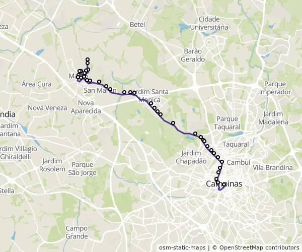 Mapa do itinerário da linha