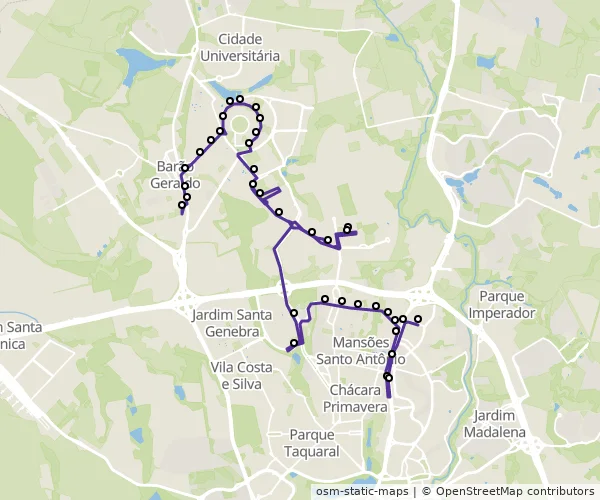 Mapa do itinerário da linha