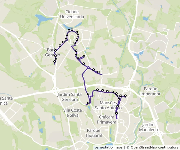 Mapa do itinerário da linha