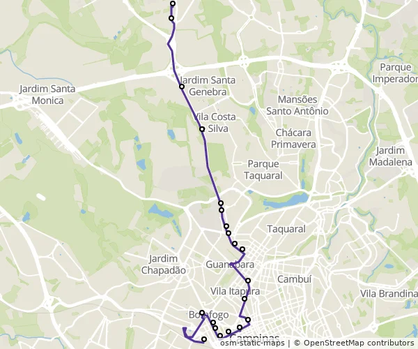 Mapa do itinerário da linha