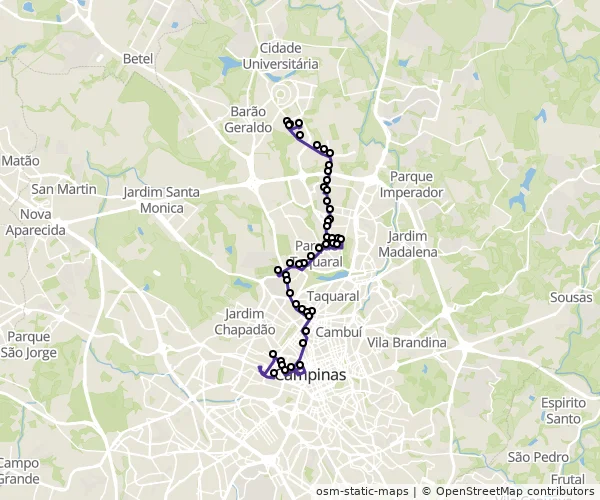 Mapa do itinerário da linha