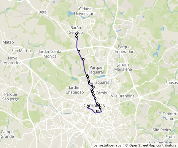 Mapa do itinerário da linha