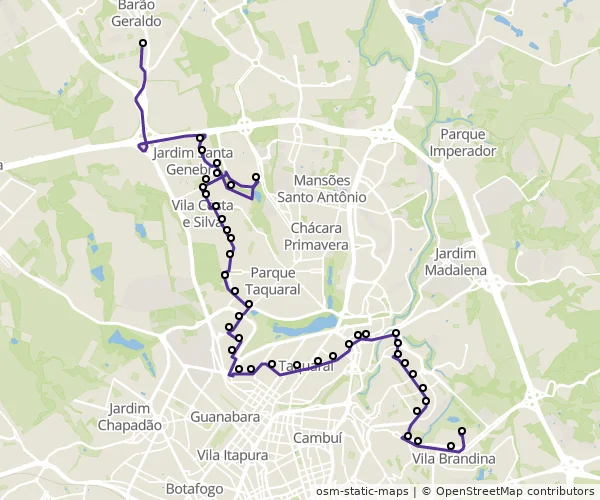 Mapa do itinerário da linha
