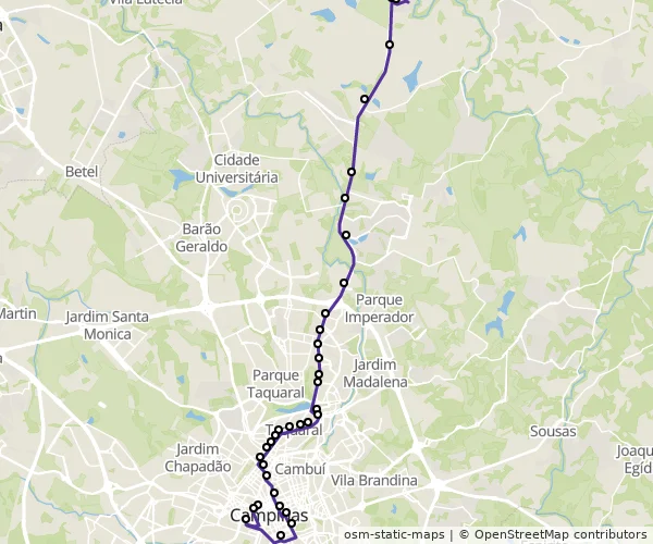 Mapa do itinerário da linha