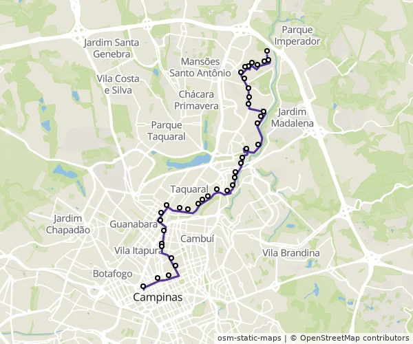 Mapa do itinerário da linha