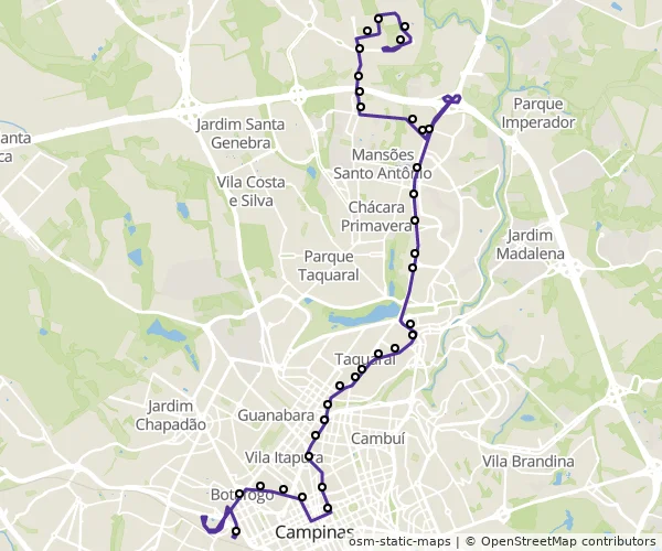 Mapa do itinerário da linha