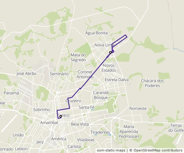 Mapa do itinerário da linha