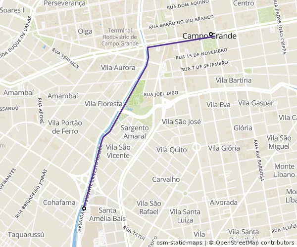 Mapa do itinerário da linha