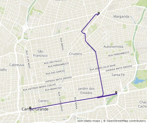 Mapa do itinerário da linha