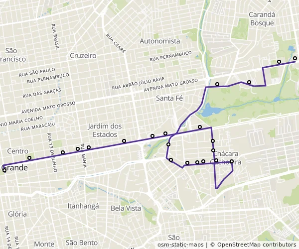 Mapa do itinerário da linha