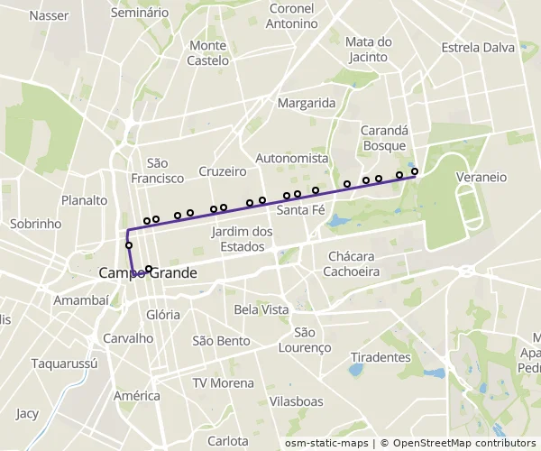 Mapa do itinerário da linha