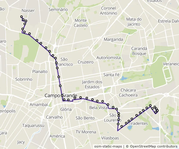 Mapa do itinerário da linha