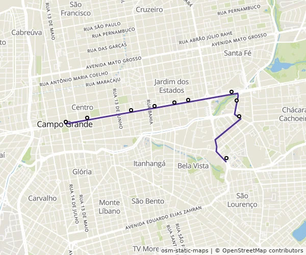 Mapa do itinerário da linha
