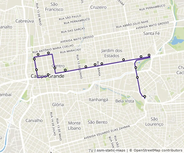 Mapa do itinerário da linha