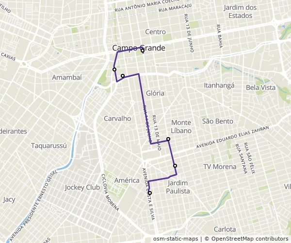 Mapa do itinerário da linha
