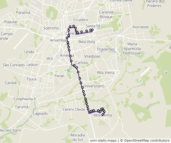 Mapa do itinerário da linha