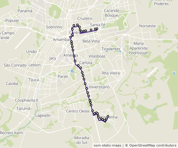 Mapa do itinerário da linha