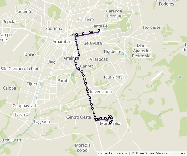 Mapa do itinerário da linha