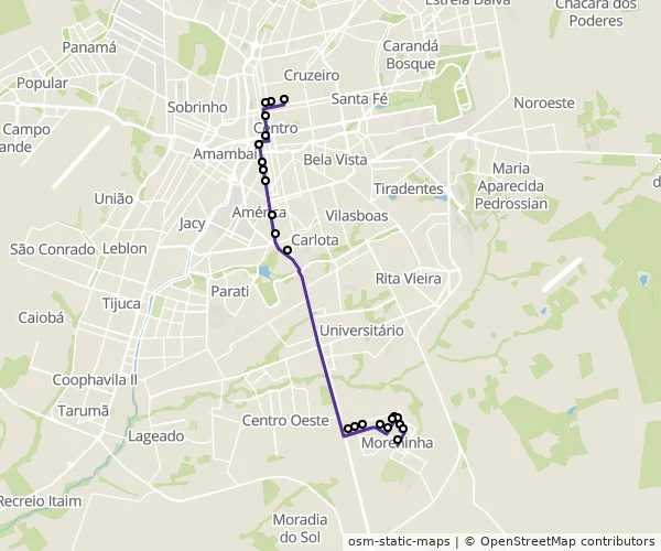 Mapa do itinerário da linha