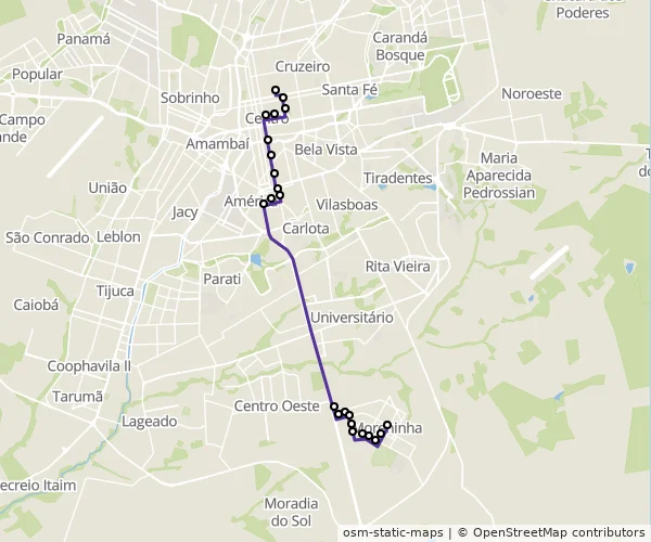 Mapa do itinerário da linha