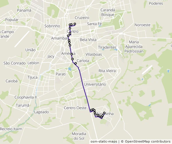 Mapa do itinerário da linha