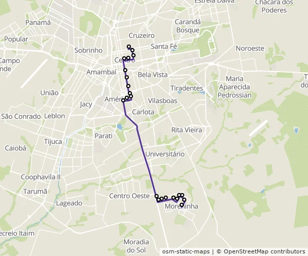 Mapa do itinerário da linha