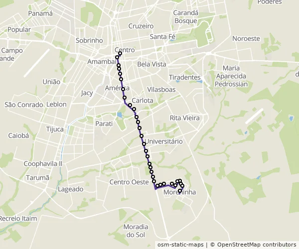 Mapa do itinerário da linha