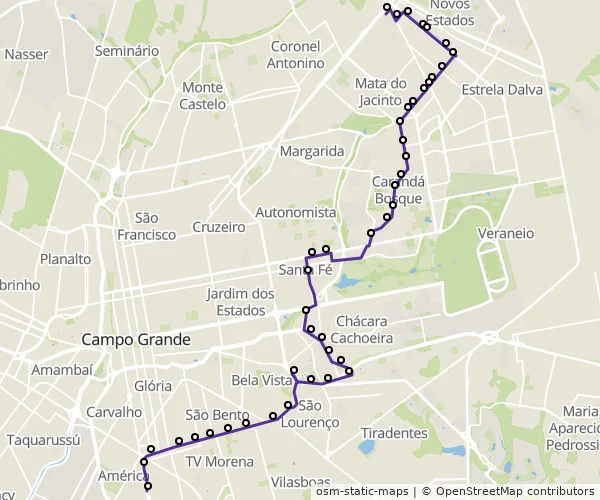 Mapa do itinerário da linha