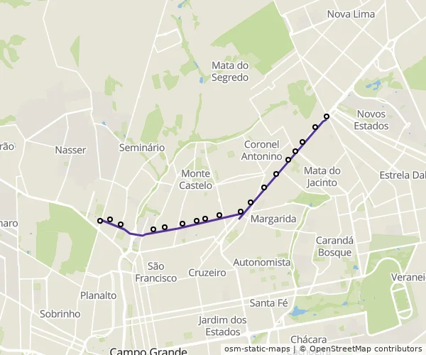 Mapa do itinerário da linha