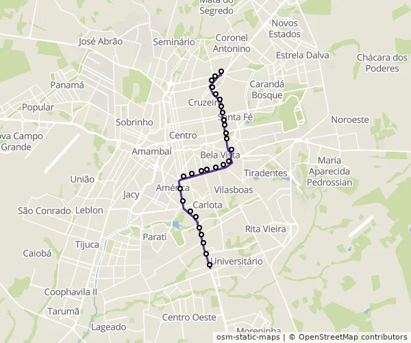 Mapa do itinerário da linha