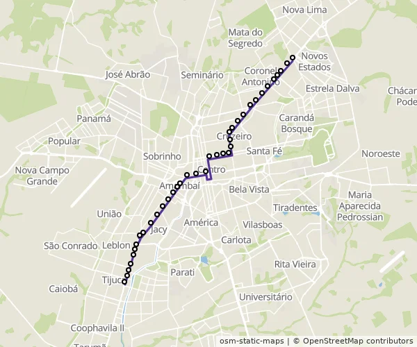 Mapa do itinerário da linha
