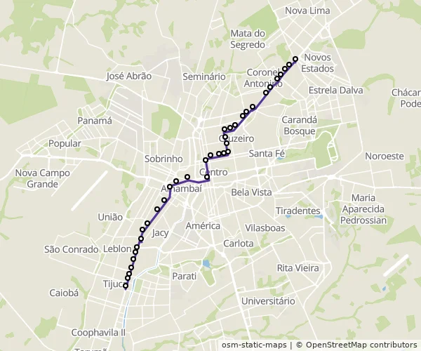 Mapa do itinerário da linha
