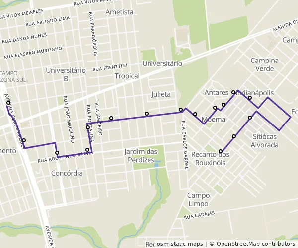 Mapa do itinerário da linha