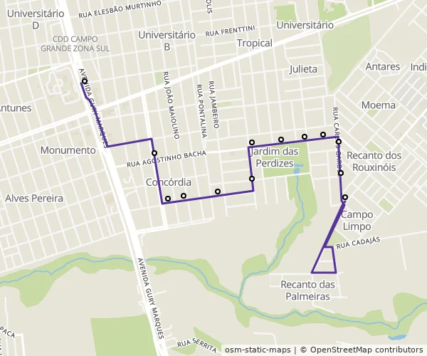 Mapa do itinerário da linha