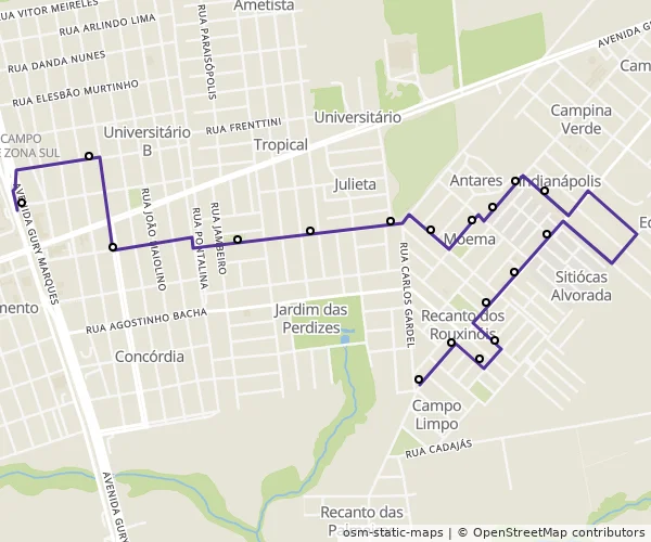 Mapa do itinerário da linha