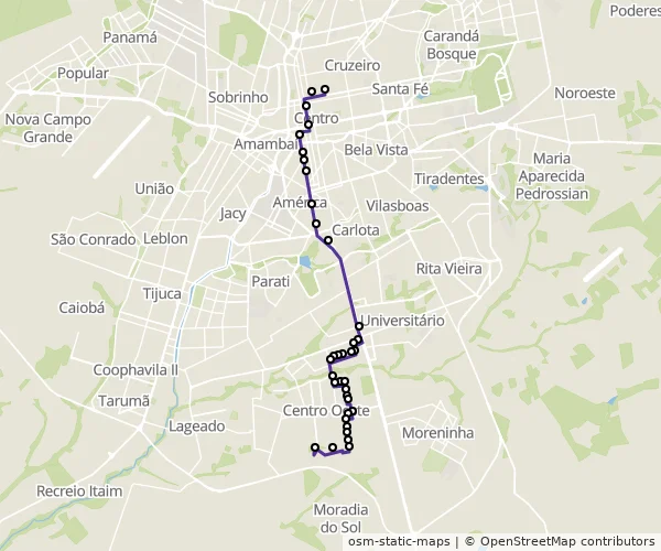 Mapa do itinerário da linha