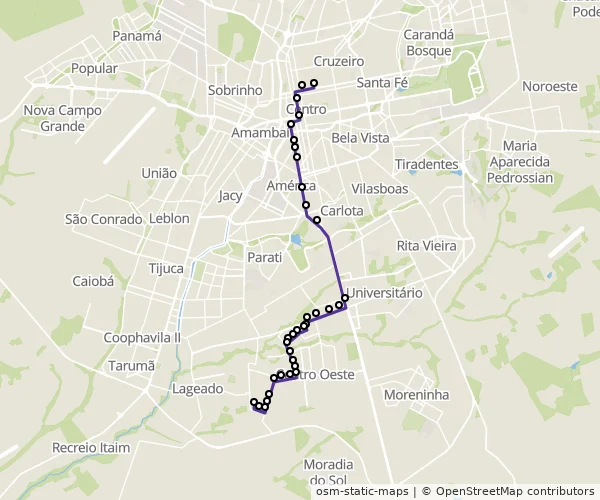 Mapa do itinerário da linha