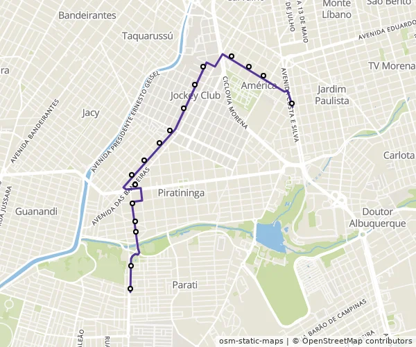 Mapa do itinerário da linha