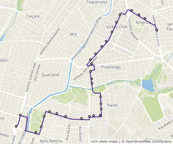 Mapa do itinerário da linha