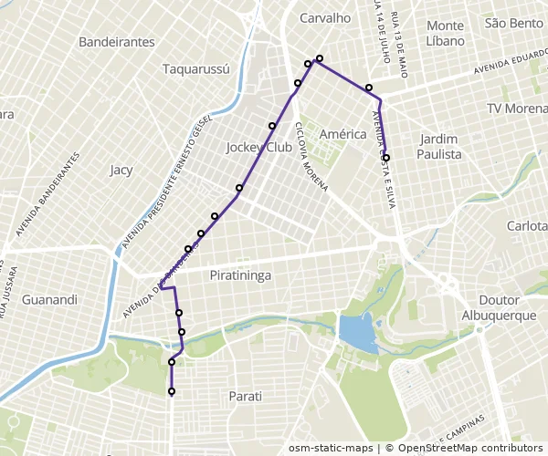 Mapa do itinerário da linha