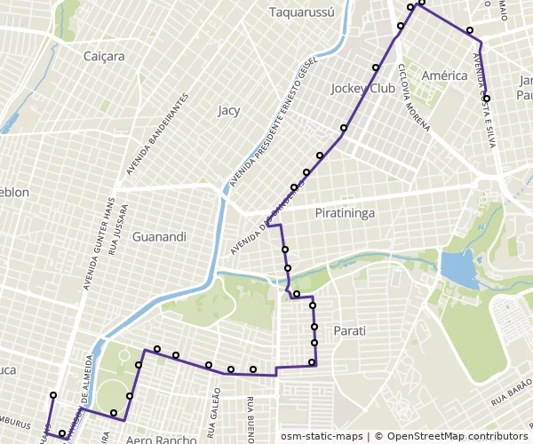 Mapa do itinerário da linha