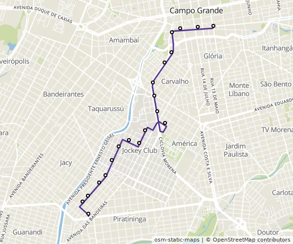 Mapa do itinerário da linha