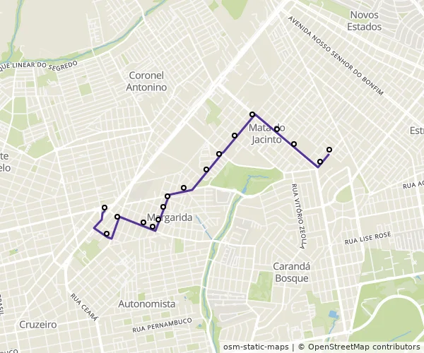 Mapa do itinerário da linha