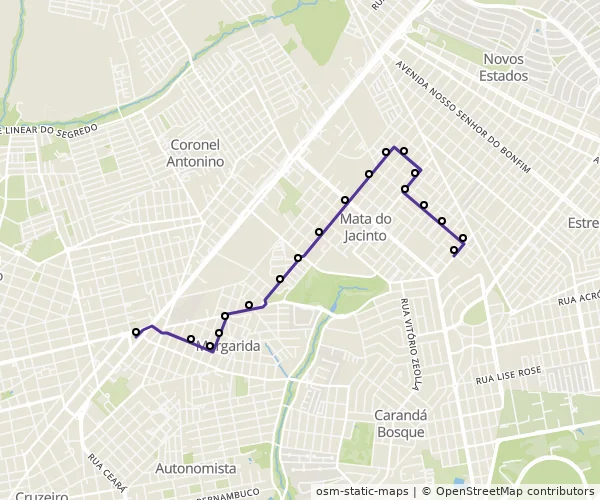 Mapa do itinerário da linha