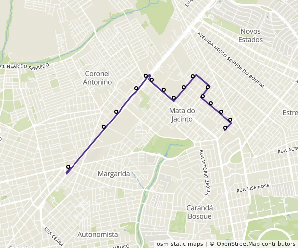 Mapa do itinerário da linha