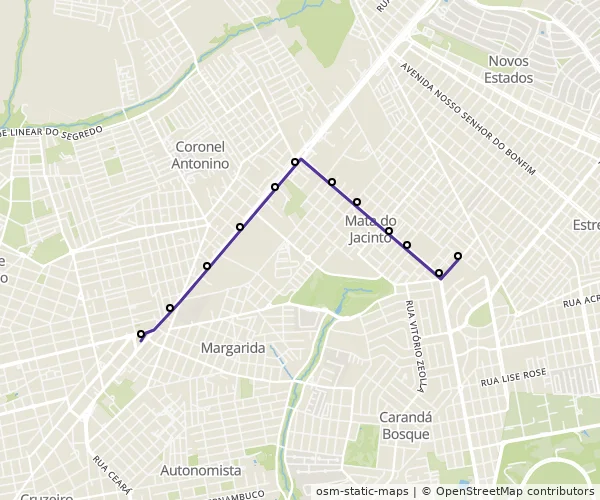 Mapa do itinerário da linha