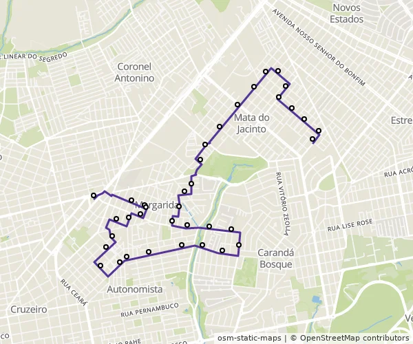 Mapa do itinerário da linha