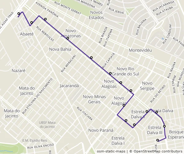 Mapa do itinerário da linha