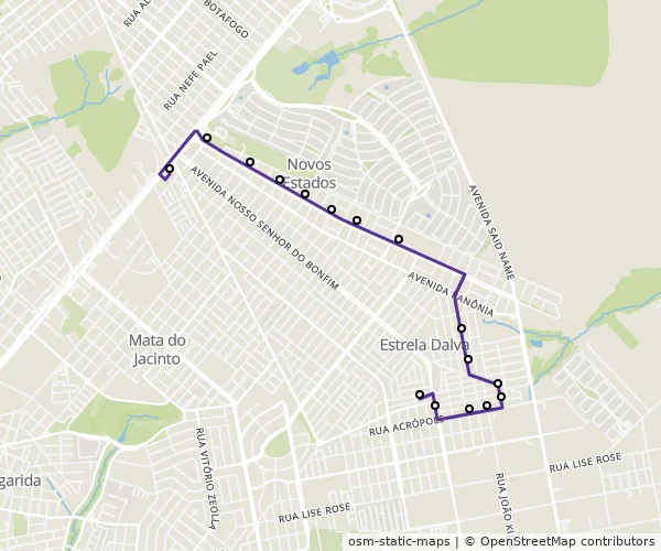 Mapa do itinerário da linha