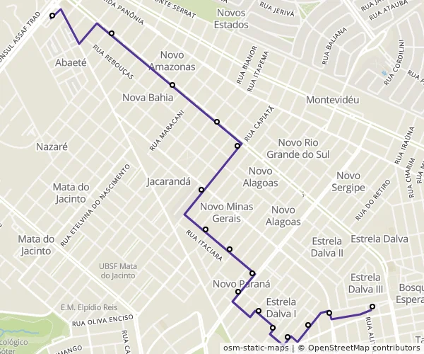 Mapa do itinerário da linha